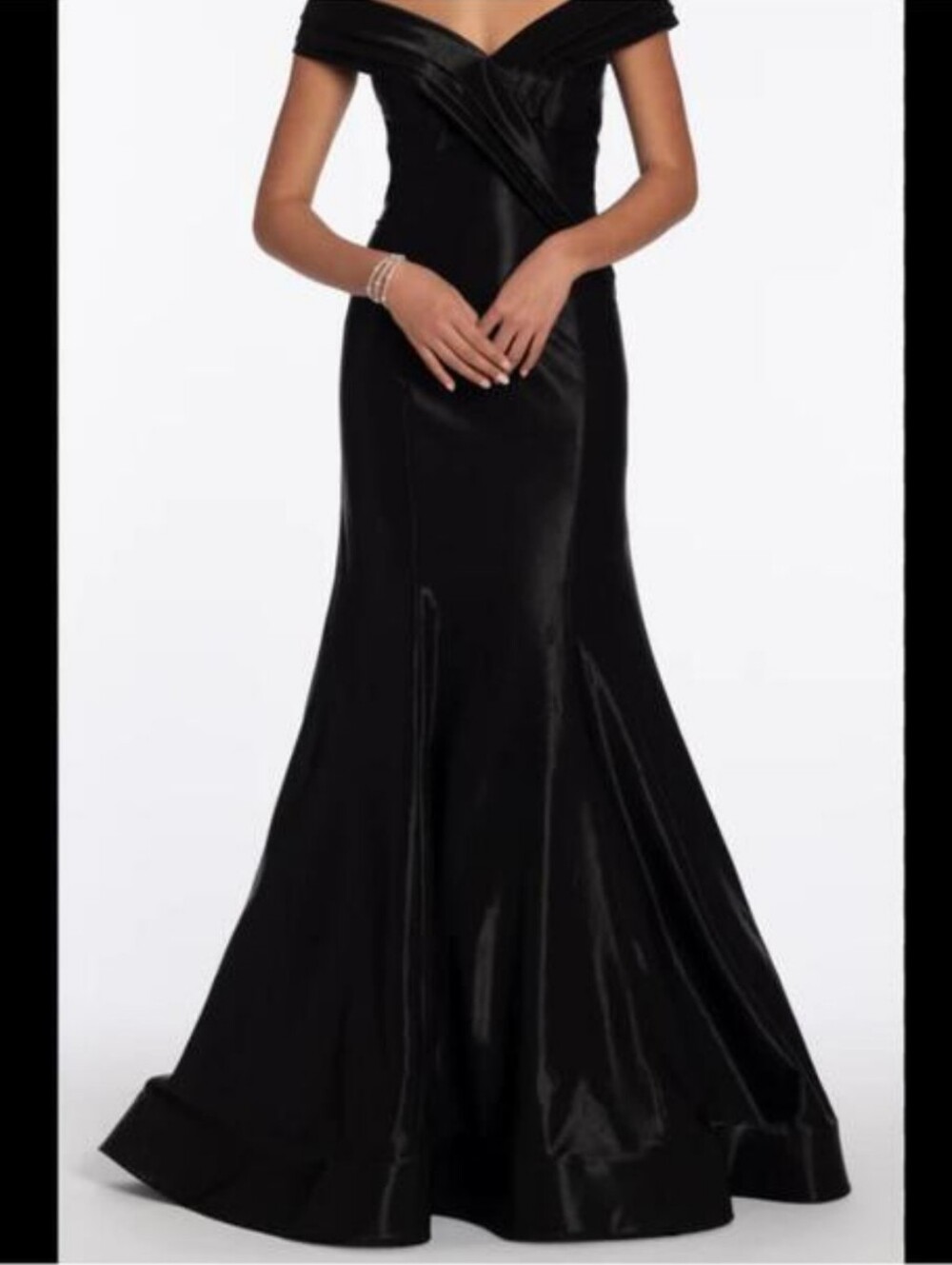 CAMILLE LA VIE black off the shoulder flare maxi formal dress sz 16P